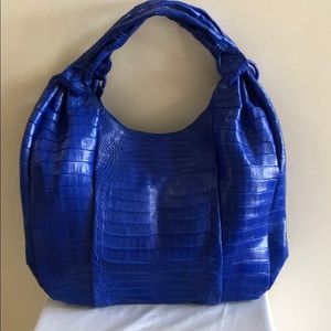 NANCY GONZALEZ Blue Crocodile Hobo Bag